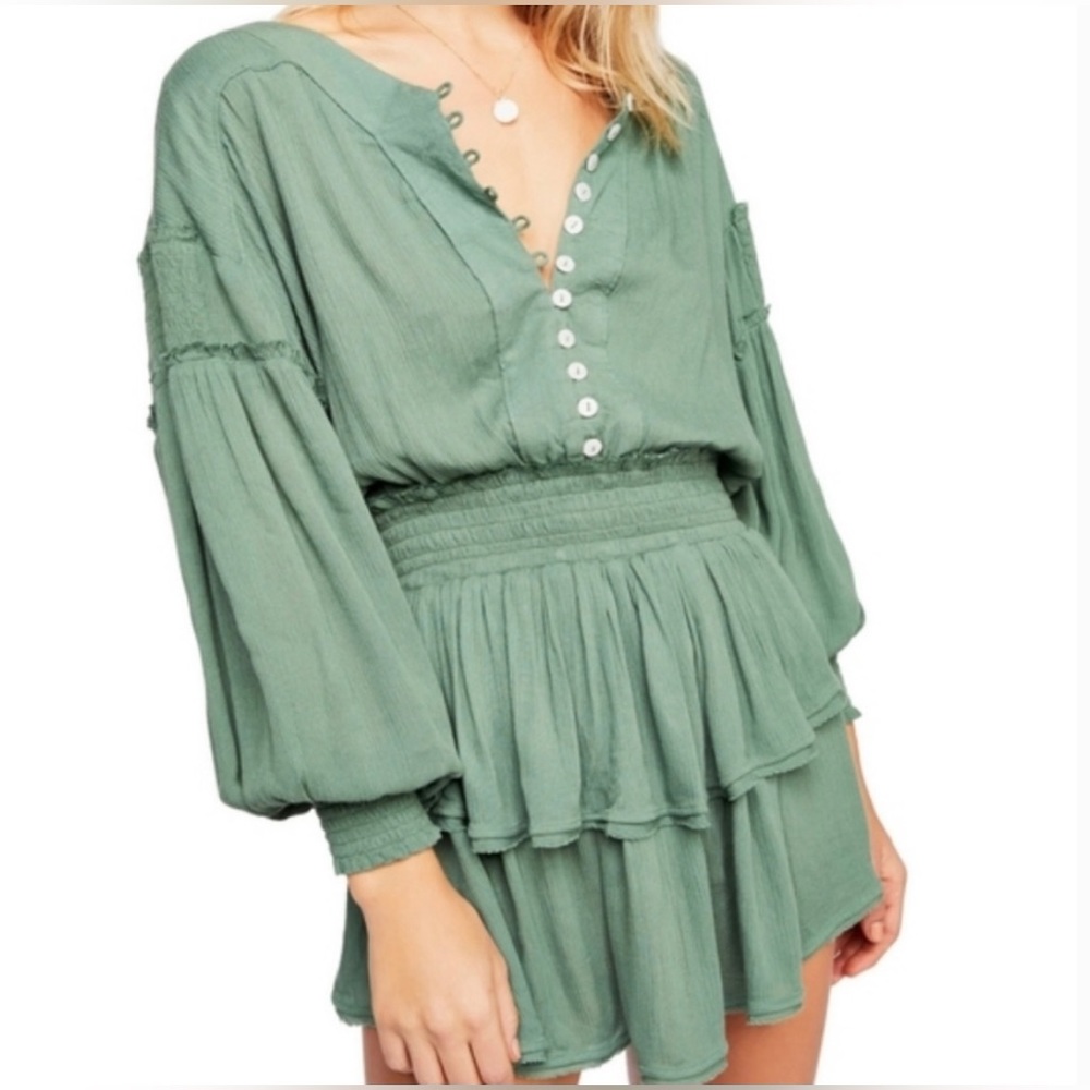 Free People Green Ruffle Mini Dress